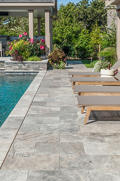 Silver Travertine Decking – Non-Slip & Weather-Resistant Surface